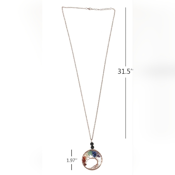 Tree of Life, Pendant Necklace w/ Natural Gemstones and Two Lava Stones - Picture 2 of 4